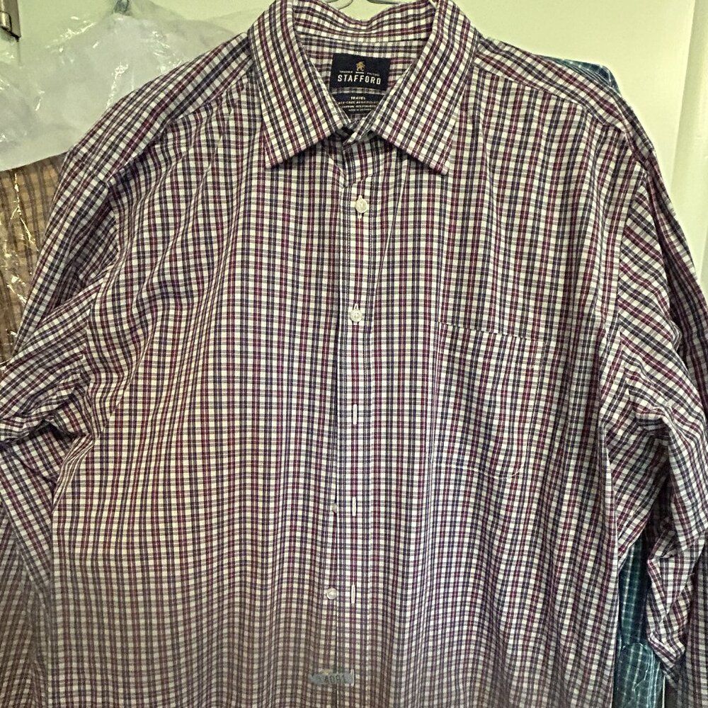 Stafford plaid travel broadcloth regular fit men's dress shirt Big & Tall 18